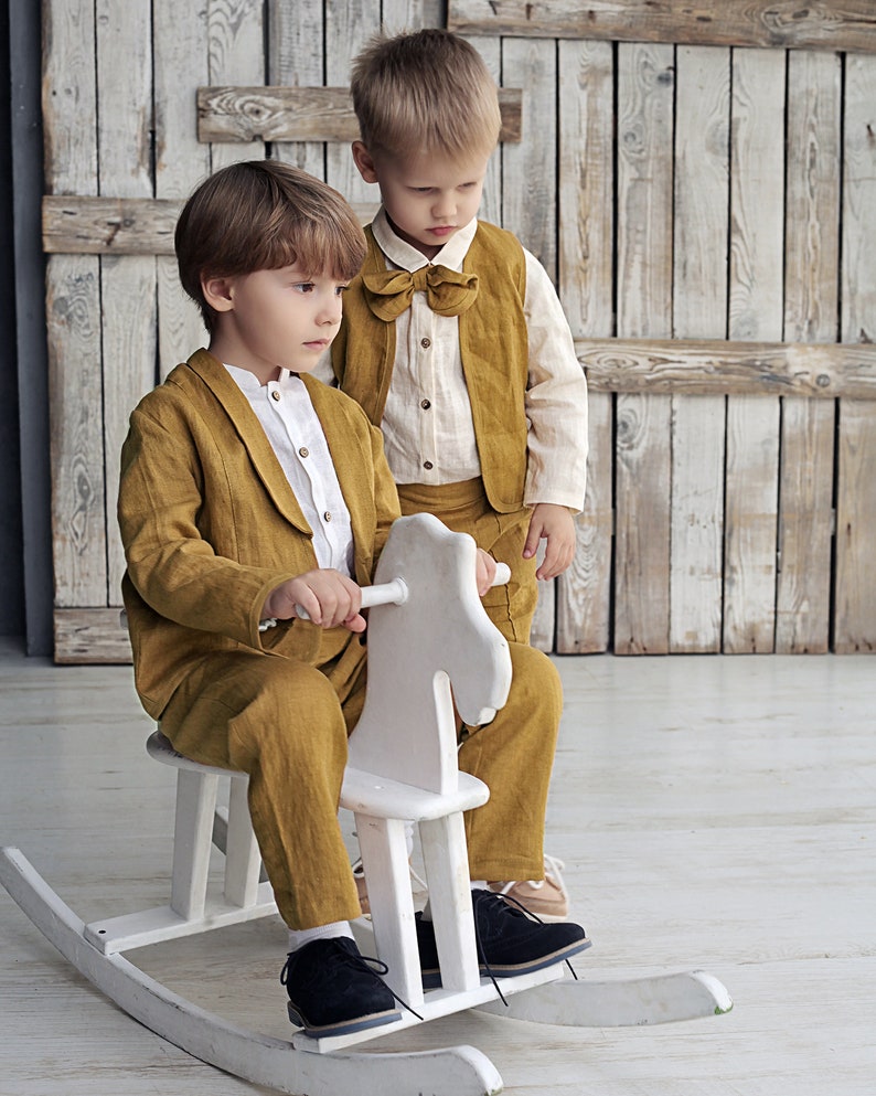 Boys vest and shorts set Boys suit set Linen boys west suit Linen boys suit Linen boys outfit Linen boys clothes Ready to ship 3T