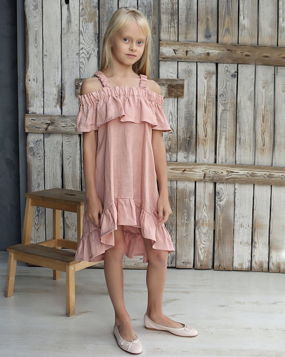 Ready to Ship 8T, Girls Holiday Dress, Summer Girls Dresses, Linen Dress  for Girls, Girl Ruffle Dress, Girl Clothes, Girl Summer Dress 