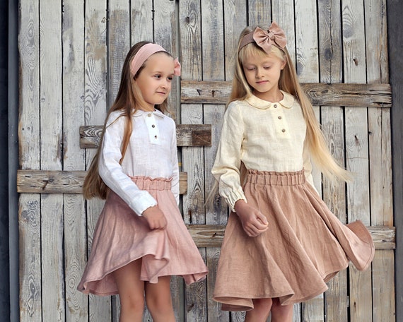 Falda círculo de niña, faldas para niñas, falda de lino, falda de círculo  para las niñas, traje de chicas de lino, falda de círculo Midi, faldas para  niñas -  México