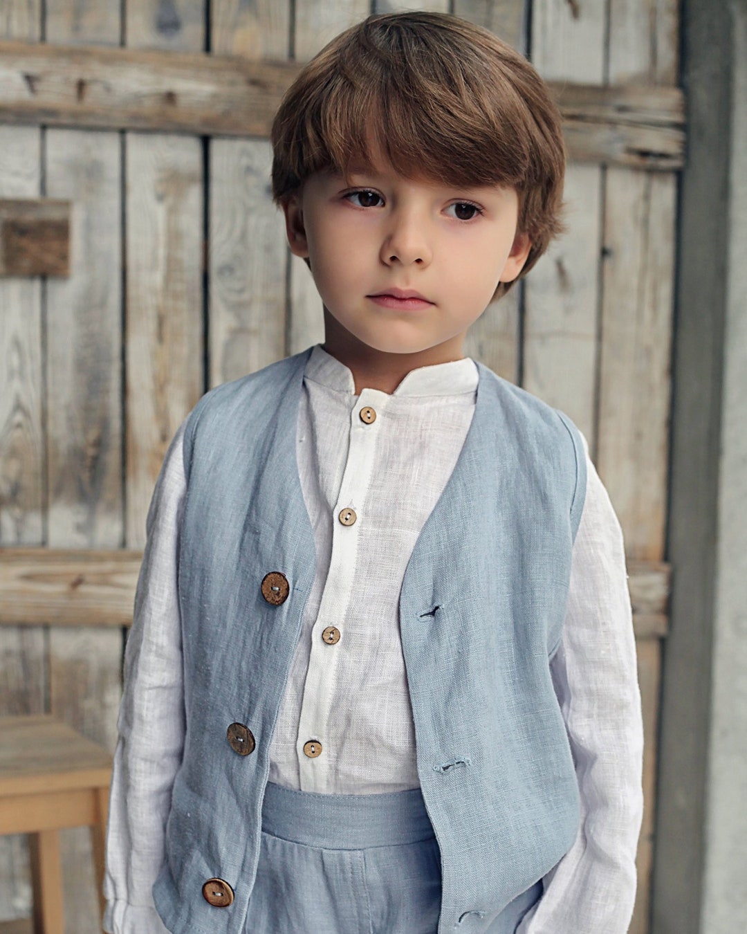 Chaleco de lino para ninos con botones traje de chicos de lino traje de chaleco para ninos traje de chico formal traje de chaleco de nino traje de chaleco para ninos de