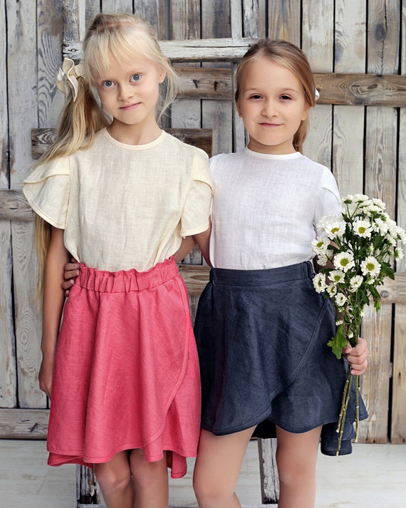 Onder de knieën Handgemaakte gezellige linnen rok voor peuter meisje Kleding Meisjeskleding Rokken Vintage linnen rok voor meisjes 