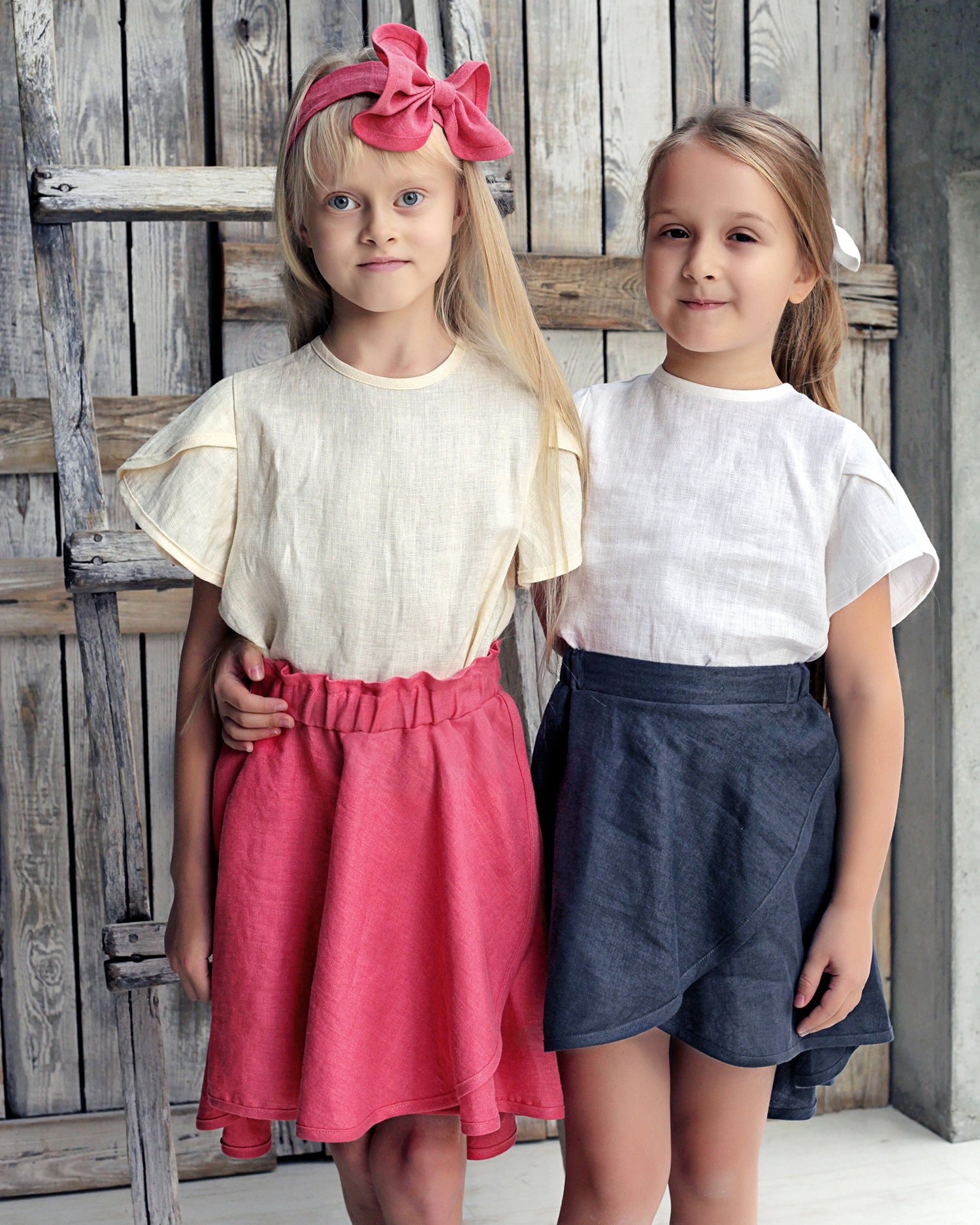 Falda de niña, traje de niñas de lino, faldas para niñas, falda y blusa set  para niñas, faldas para niños, falda y top de los niños, lino niñas set -   México