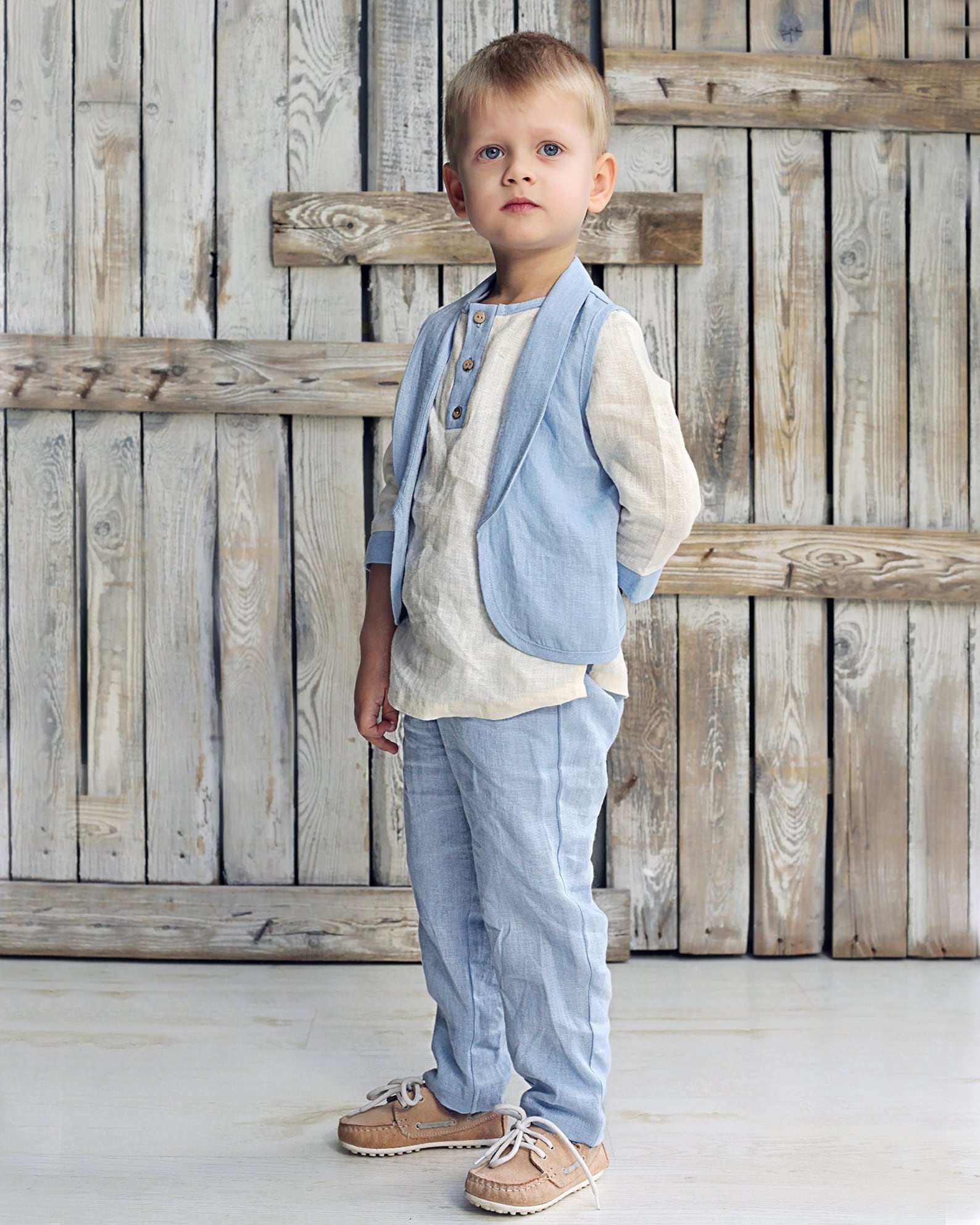 Linen Boys 3 Piece Set, Boys Vest Suit, Boys Suit Set, Boys Pants Suit
