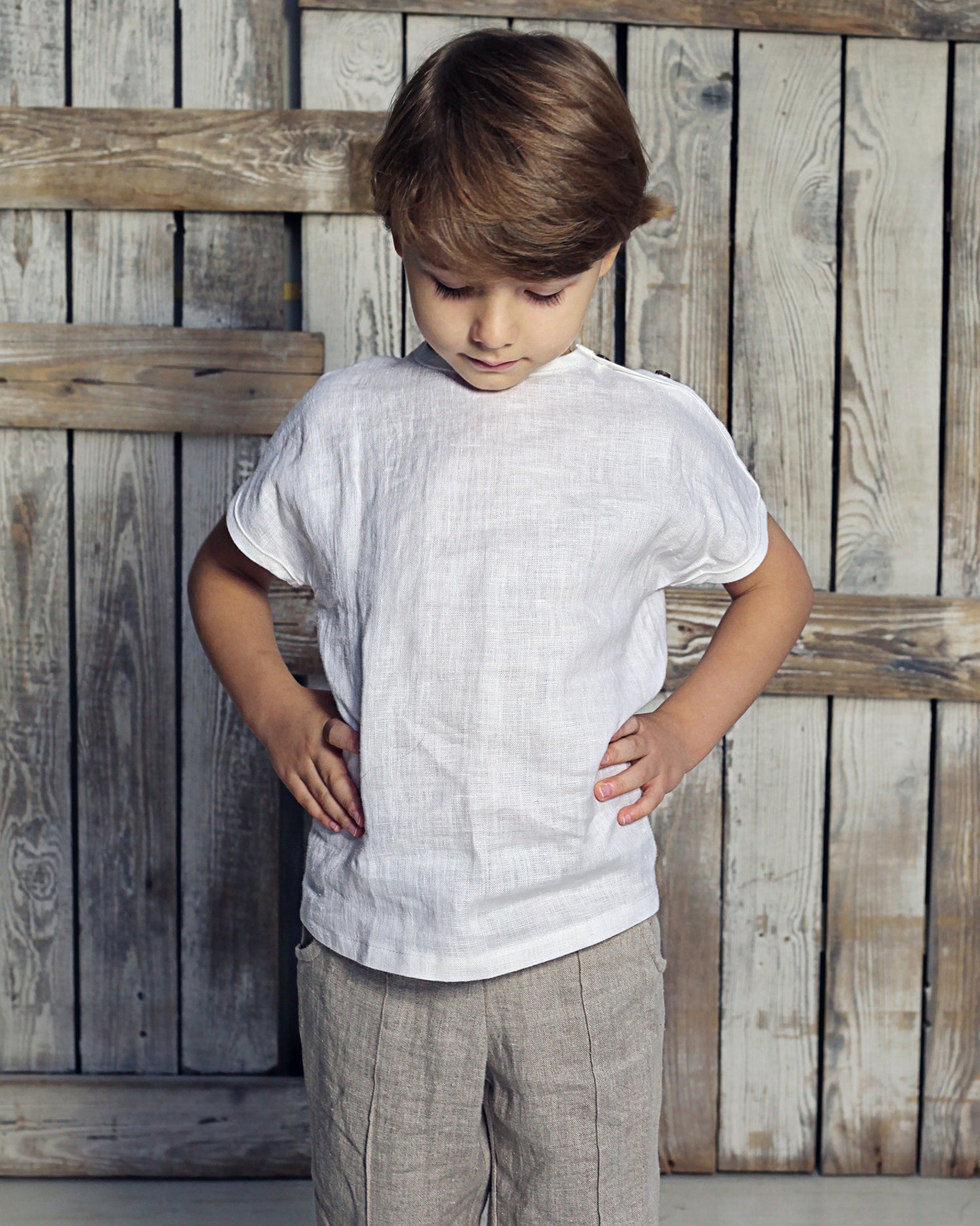 White Linen Boys T Shirt , Shirt for Boy, Linen Clothes for Kids, Linen Boys Outfit, Boy Shirt