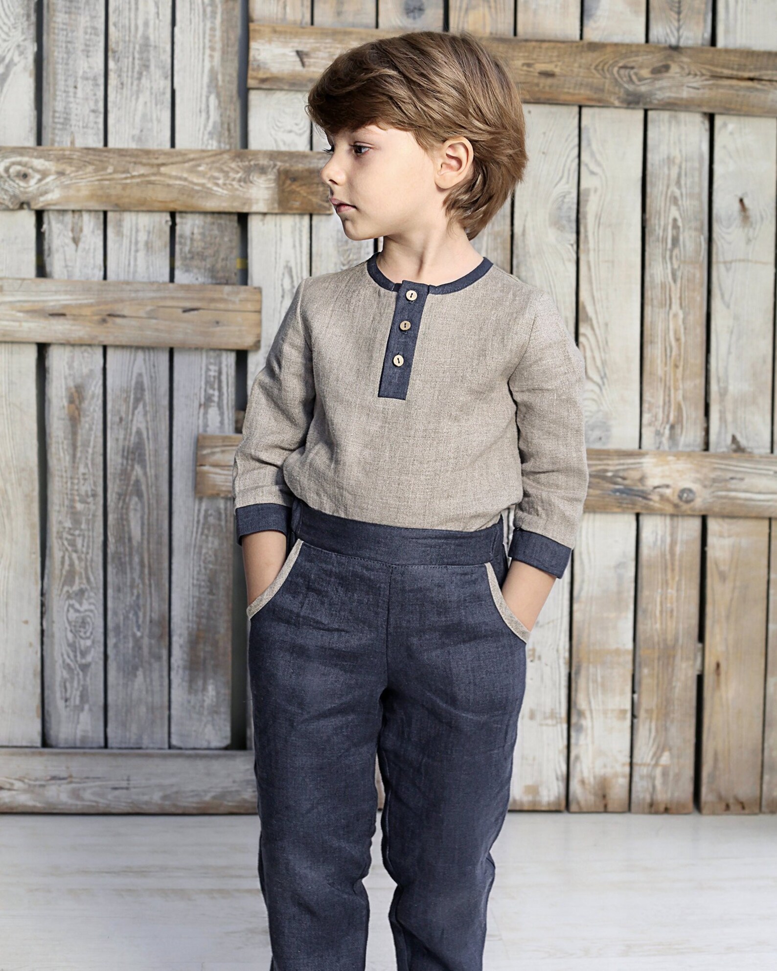 Boys Linen Shirt With Buttons , Linen Top for Boys, Linen Clothes for