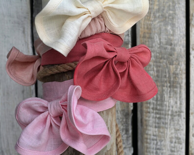Linen girl headband, Girl bow, Hair bows for girls, Baby headbands, Toddler headbands, Baby girl headbands, Hair accessories ,Baby bows image 1