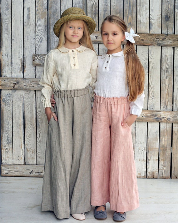 Girls Wide Leg Pants, Girls Linen Pants, Girl Summer Trousers