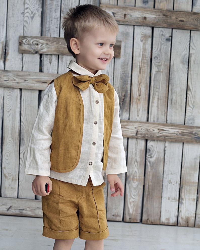 Boys vest and shorts set Boys suit set Linen boys west suit Linen boys suit Linen boys outfit Linen boys clothes Ready to ship 3T
