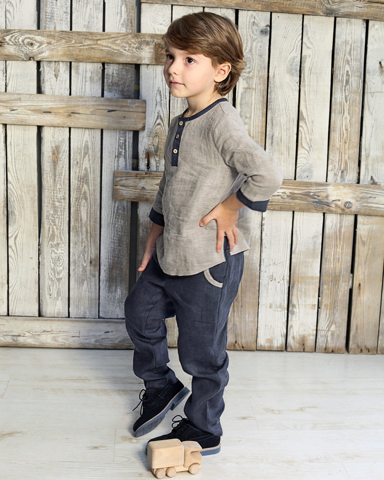 Boys Linen Shirt With Buttons , Linen Top for Boys, Linen Clothes for