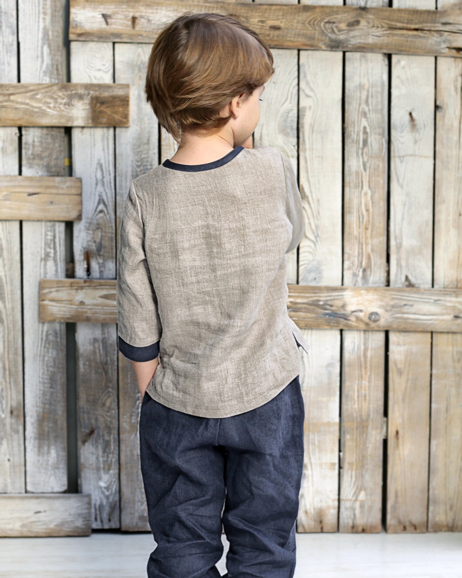 Boys Linen Shirt With Buttons , Linen Top for Boys, Linen Clothes for