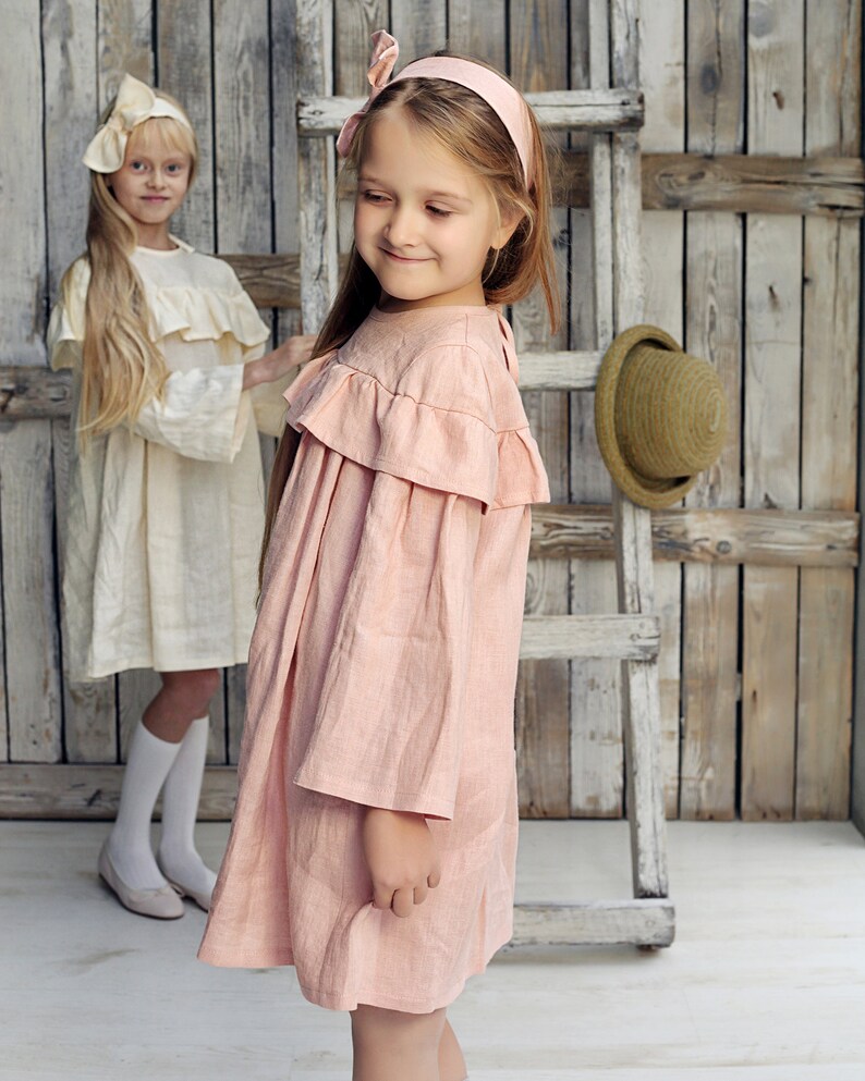 Girl Occasion Dress White Linen Girls Dress Flower Girl Etsy