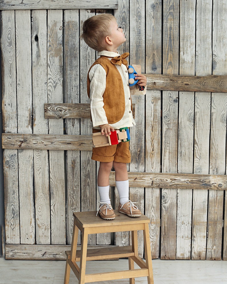 Boys vest and shorts set Boys suit set Linen boys west suit Linen boys suit Linen boys outfit Linen boys clothes Ready to ship 3T
