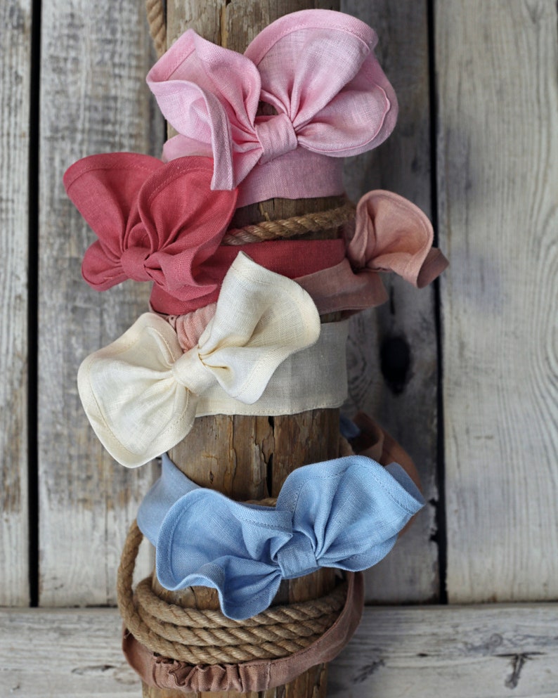 Linen girl headband, Girl bow, Hair bows for girls, Baby headbands, Toddler headbands, Baby girl headbands, Hair accessories ,Baby bows image 4