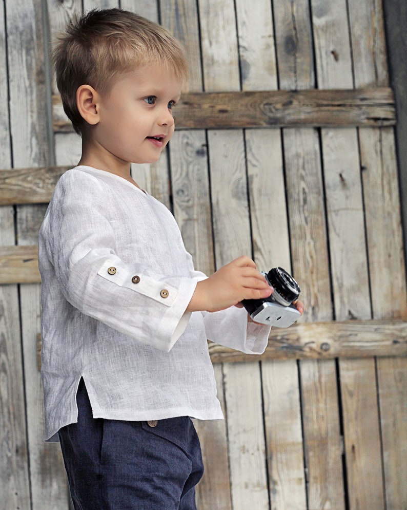 Linen top Boys long sleeve shirts Boys linen shirt White long sleeve shirts Boys shirts Linen boys outfit White linen dress shirts