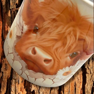 Personalized Highland Cow Mug – Cute 12oz Ceramic Coffee Cup with Name – Farmhouse Animal Gift for Cow Lovers