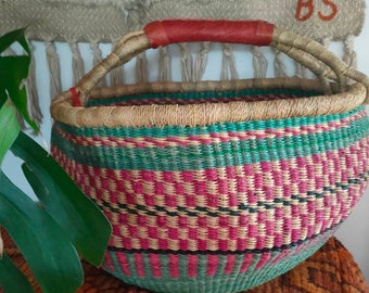 African Fair Trade Bolga Extra Large Round Market Beach Festival Shopper Basket (d)