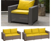 Yellow Replacement Cushion Pads for Keter Allibert California Rattan Garden Furniture Patio Set Sofa Armchair Made In The UK