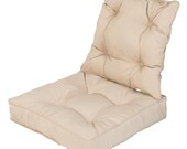 Stone 40cm x 40cm Water Resistant Tufted Seat Or Back Cushion Pads For Garden Rattan Chairs UK