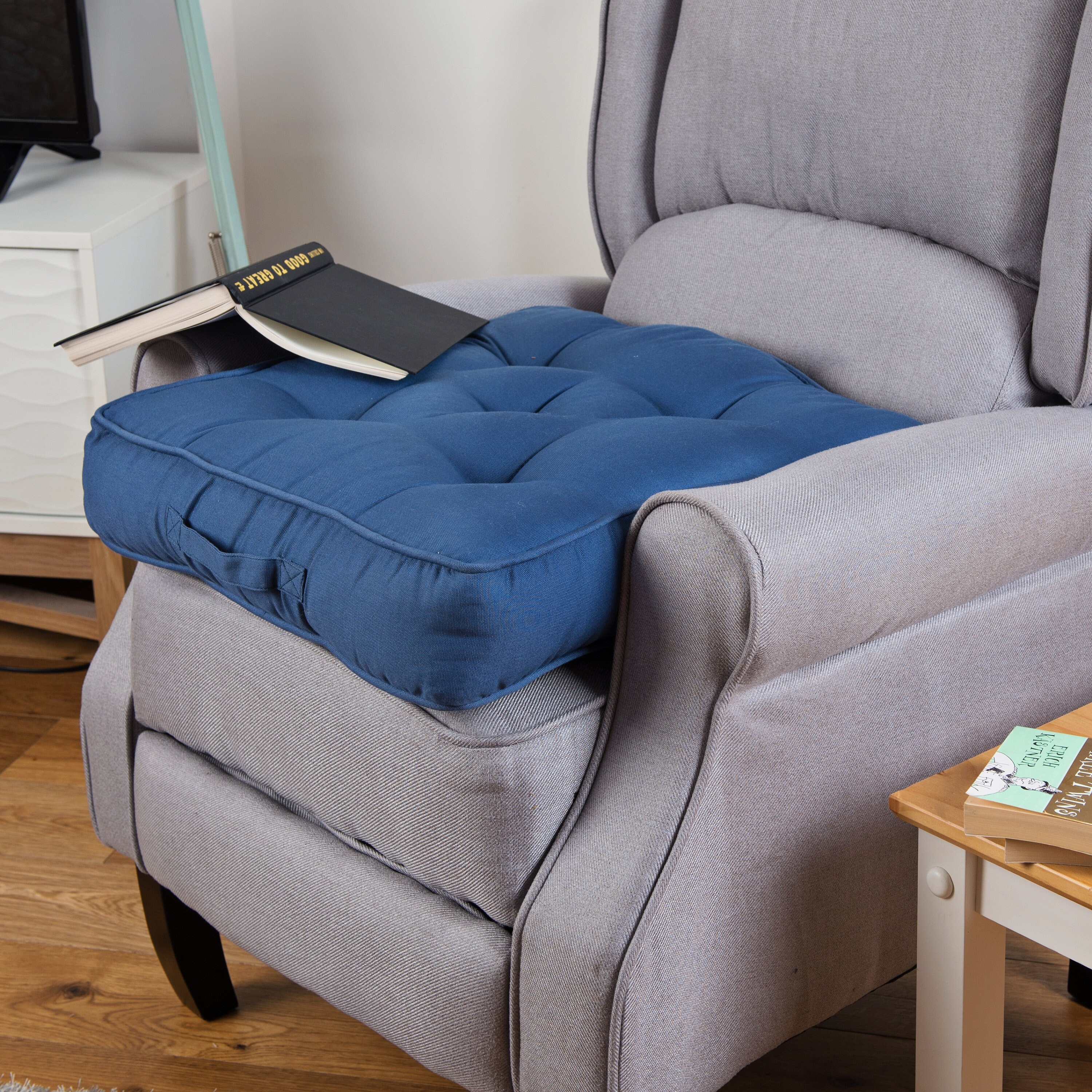 Blue 100 Cotton Armchair Booster Cushion 4inch Extra Thick Etsy UK