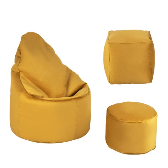 Bean Bag Yellow Luxurious Super Soft Velvet Highback Indoor Etsy UK