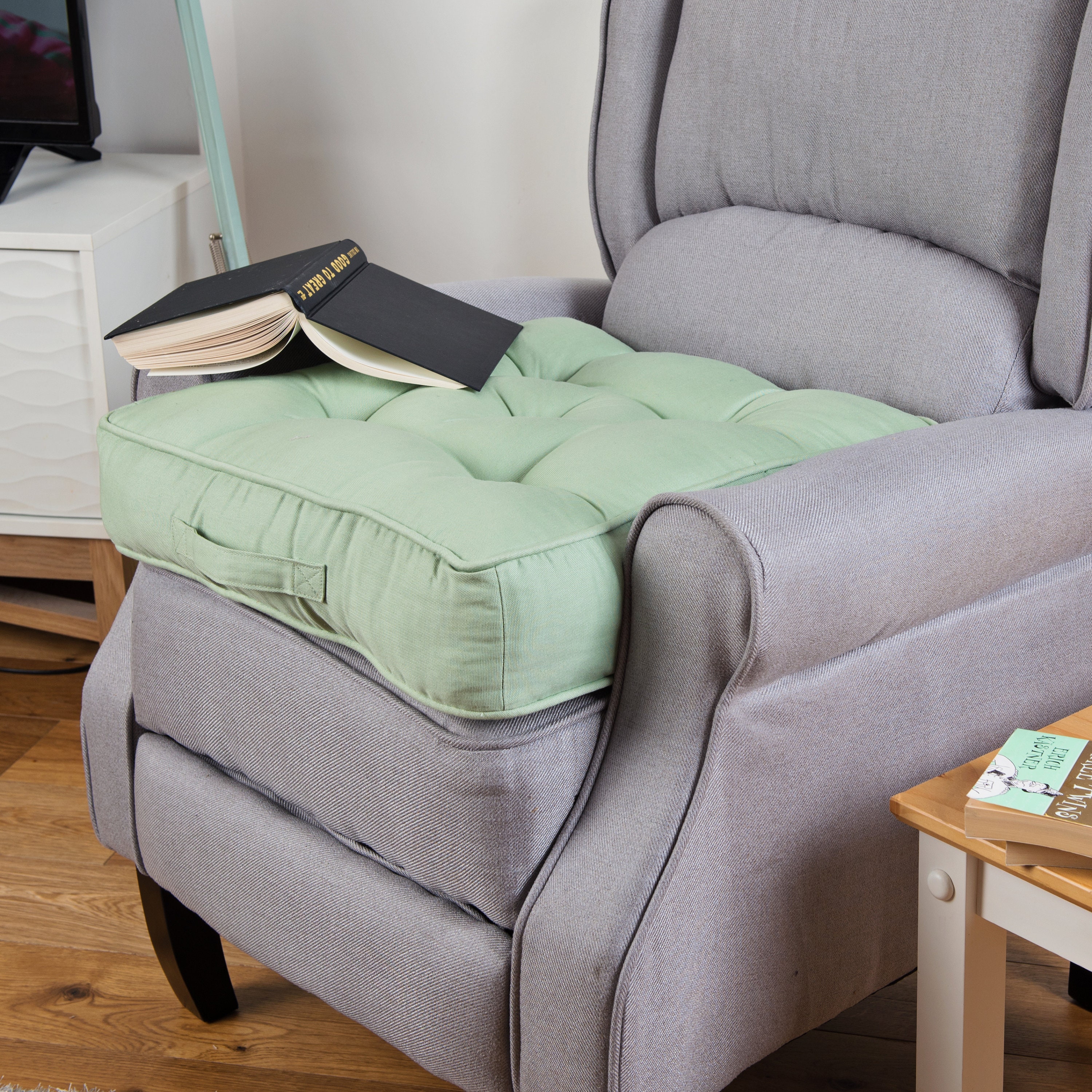 Green 100 Cotton Armchair Booster Cushion 4inch Extra Thick Etsy