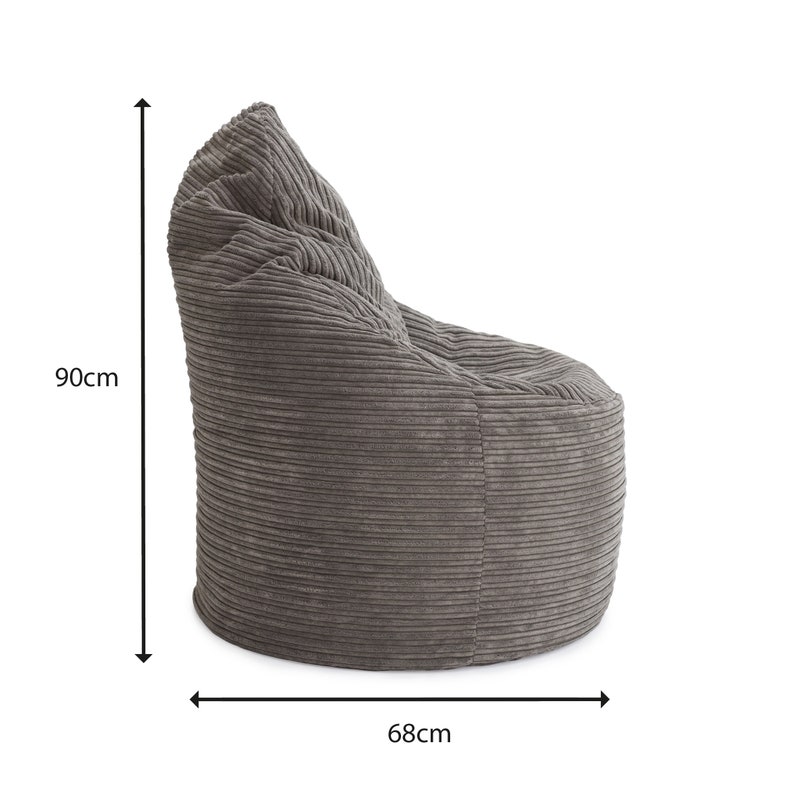 Charcoal Bean Bag Jumbo Cord Large Indoor Chair With Round or Etsy UK