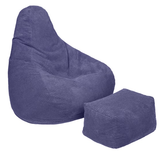 Purple Bean Bag Corduroy Highback Beanbag Chair Set Indoor Etsy