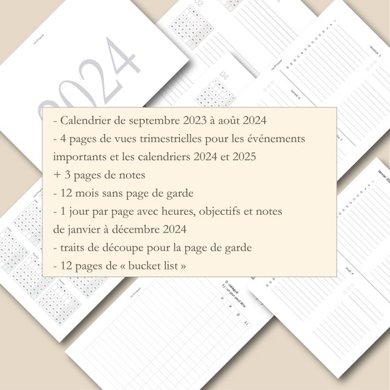 Agenda journalier 2024 sur 12 mois - Format A5 - Un jour par page