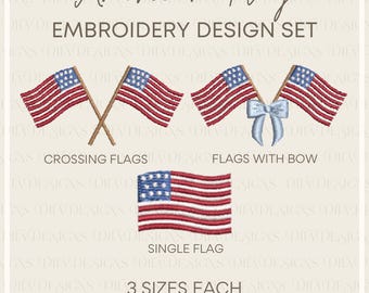 American Flag 3 Pack Tiny Machine Embroidery Designs- 3 Sizes Each
