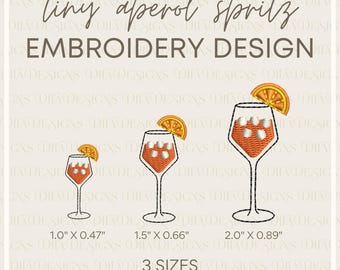 Aperol Spritz Tiny Machine Embroidery Design Files- 3 Sizes