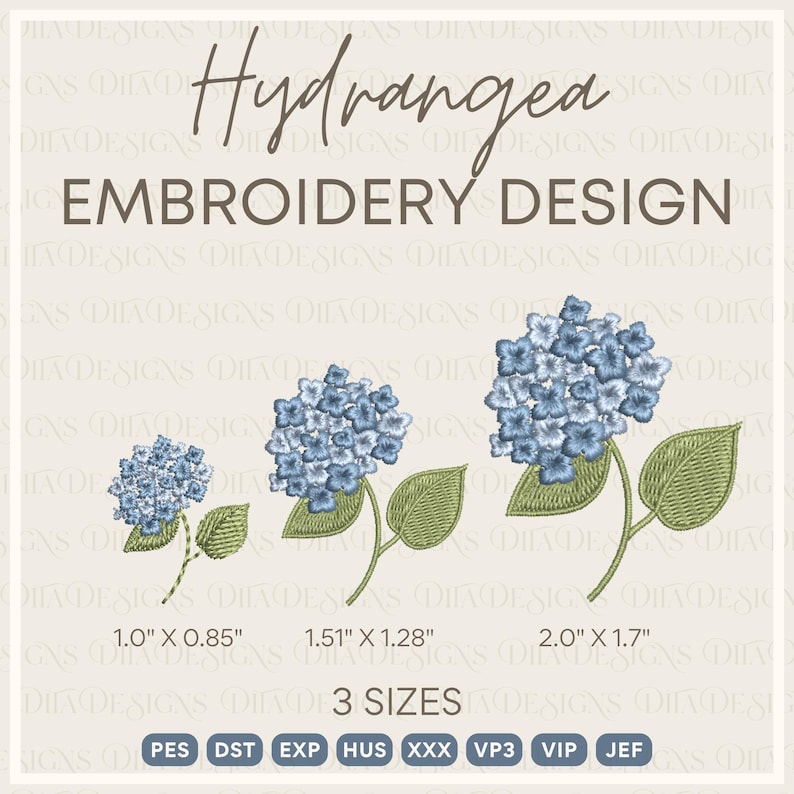 Hydrangea Tiny Machine Embroidery Design Files- 3 Sizes image 1