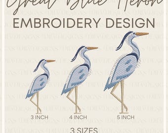 Great Blue Heron Machine Embroidery Design Files - 3 Sizes - Wreath Sash Embroidery Design