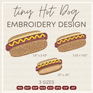 Hot Dog Machine Embroidery Design Files - 3 Sizes - Tiny Embroidery Design - Linen Cocktail Napkin Embroidery Design