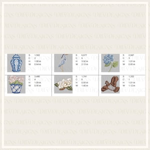 Southern Charm 5 Pack Tiny Machine Embroidery Files- Includes: Hydrangeas, Ginger Jar, Quail, Magnolia image 2