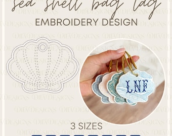 Sea Shell Bag Tag Machine Embroidery File Applique Design- 3 Sizes