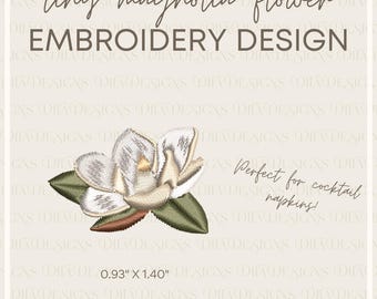 Tiny Magnolia Flower Machine Embroidery Design File- Tiny Embroidery Design 1 Inch - Linen Cocktail Napkin Embroidery Design