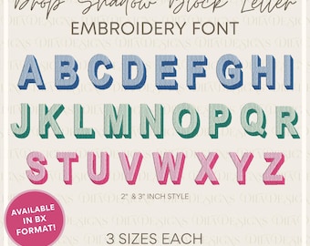 Drop Shadow Block Letter Machine Embroidery Font - Embroidery Design Files - 3 Sizes