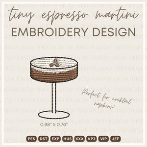 Tiny Espresso Martini Machine Embroidery Design File- Tiny Embroidery Design 1 Inch - Linen Cocktail Napkin Embroidery Design