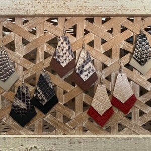 Handmade Genuine Leather Drop Layered SNAKESKIN Earrings