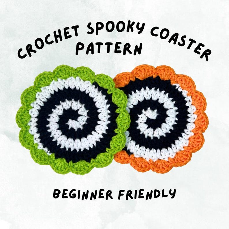 Crochet Coaster Pattern, Crochet Spiral Pattern, Crochet Spiral Coaster, Crochet Halloween Decor, Crochet Halloween, Crochet Spooky Decor