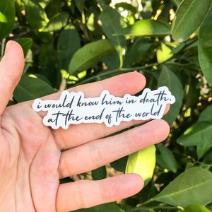 The Song of Achilles Sticker, TSOA Sticker, I Would Know Him In Death Sticker, TSOA Quote, Greek Book, Book Quote Sticker, Journal Sticker