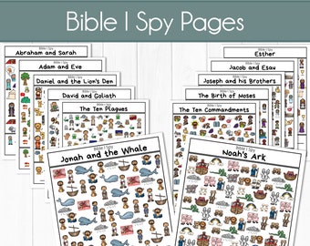 Bible I Spy Pages // Old Testament, Quiet Activity, Sacrament Meeting, Bible Study, Bible Stories, Kids Activity