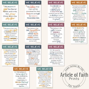 Articles de foi imprimés pour adolescents // 13 articles de foi, croyances LDS, jeunesse LDS, adolescents LDS, affiches