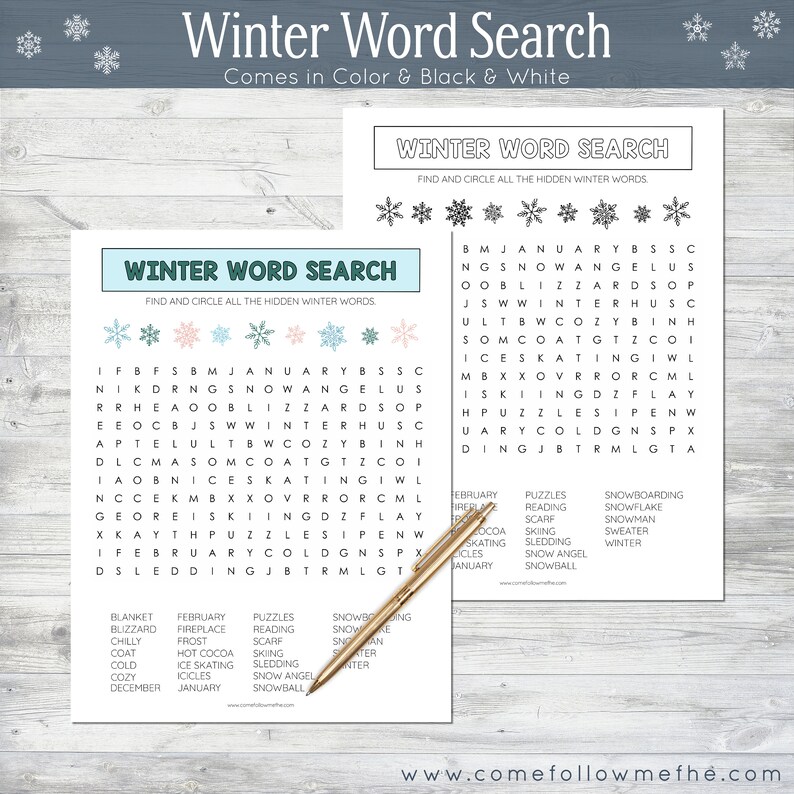 Winter Boredom Bundle // Kids Activities, Word Search, This or That, Counting, Seek and Find, Snowman, Winter Activities