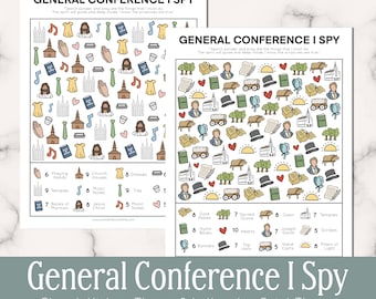 General Conference I Spy Pages // April Conference, General Conference 2023, Quiet Activity, Kid Activity, LDS Quiet Game, Kid Game