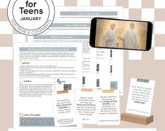 May include: A printable lesson plan and scripture card for teens studying the Doctrine and Covenants. The lesson plan includes an overview, questions to ponder, an invitation, a song, and a quote. The scripture card features a quote from Joseph Smith History 175, "One of them spake unto me, calling me by name and said, pointing to the other: This is My Beloved Son. HEAR HIM!"