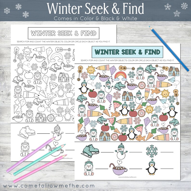 Winter Boredom Bundle // Kids Activities, Word Search, This or That, Counting, Seek and Find, Snowman, Winter Activities