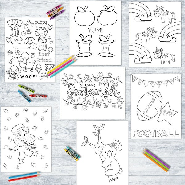 September 2022 Coloring Pages // Fall, Autumn, Coloring, Holidays, Football, Animals
