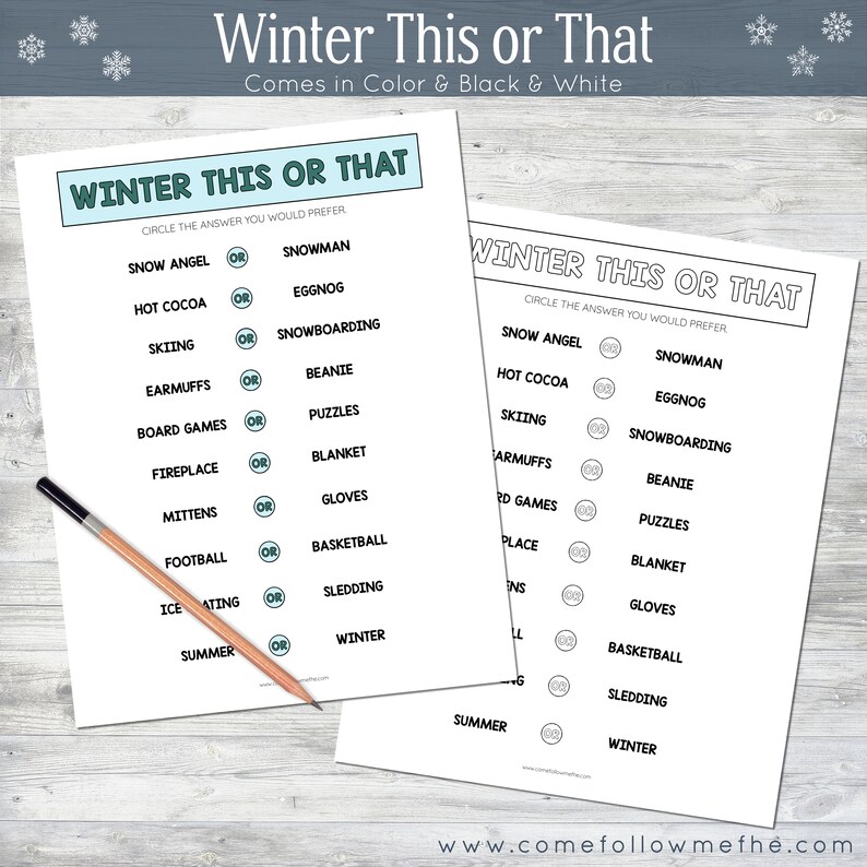 Winter Boredom Bundle // Kids Activities, Word Search, This or That, Counting, Seek and Find, Snowman, Winter Activities