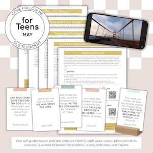 Könnte beinhalten: Ein selbstgesteuerter Stundenplan für Teenager mit Bibelverskarten und Stundenplänen. Das Bild zeigt ein Smartphone mit einer Brücke sowie Karten mit Texten wie "Liebe den Herrn" und "Wir werden dem Herrn dienen".